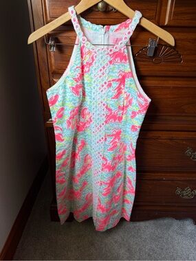Lilly Pulitzer A-line dress in lobster print with eyelet detail